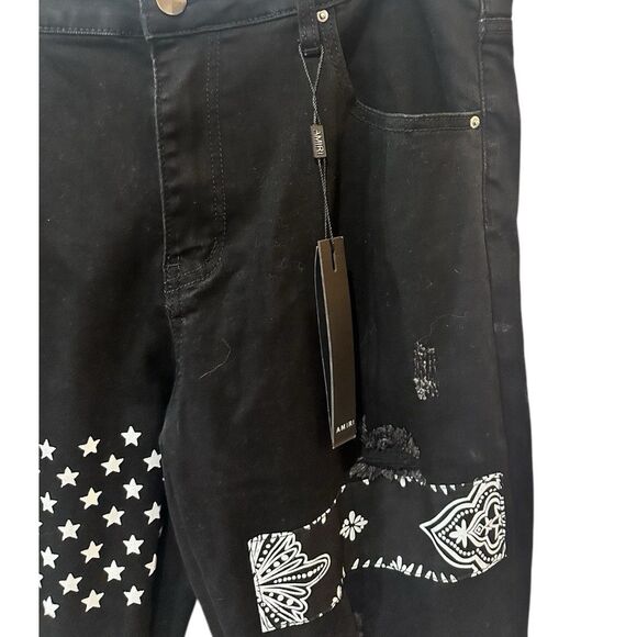 NEW Amiri Art Patch Distressed Black Jeans 36 Ripped Stacked Denim RN# 150712 - Picture 5 of 11